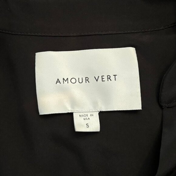 Amour Vert 100% Silk Black Long Sleeve V-Neck Blouse - Size S - Picture 4 of 5